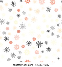 Light Red, Yellow vector seamless texture with colored snowflakes. Blurred decorative design in xmas style with snow. Pattern for design of fabric, wallpapers.