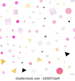 Light Red, Yellow vector seamless backdrop with lines, circles, rhombus. Illustration with colorful circles, triangles, rectangles. Pattern for design of fabric, wallpapers.