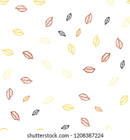 Light Red, Yellow vector seamless doodle backdrop with leaves. Shining colored illustration with leaves in doodle style. Pattern for design of fabric, wallpapers.