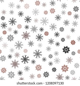 Light Red, Yellow vector seamless cover with beautiful snowflakes. Shining colored illustration with snow in christmas style. Pattern for design of window blinds, curtains.