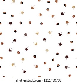 Light Red, Yellow vector seamless background with coffee, beans. Gradient illustration with coffee beans, tea cups. Pattern for ad, booklets, leaflets of restaurants.