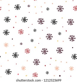 Light Red, Yellow vector seamless template with ice snowflakes. Modern geometrical abstract illustration with snowflakes. Trendy design for wallpaper, fabric makers.