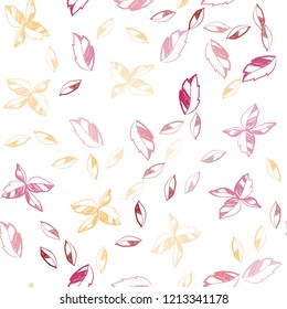 Light Red, Yellow vector seamless natural pattern with leaves. An elegant bright illustration with leaves in Natural style. Design for textile, fabric, wallpapers.