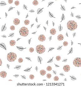 Light Red, Yellow vector seamless doodle background with leaves, flowers. Glitter abstract illustration with leaves and flowers. Design for textile, fabric, wallpapers.