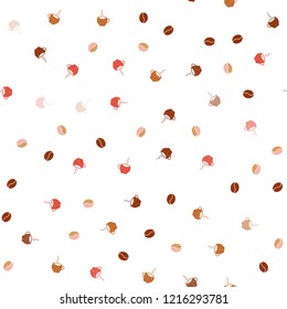 Light Red, Yellow vector seamless cover with set of coffee beans. Gradient illustration with set of mugs, beans. Pattern for ads of breakfast, lunch, dinner.