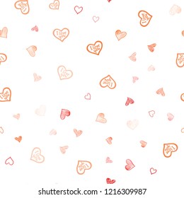 Light Red, Yellow vector seamless cover with Shining hearts. Beautiful colored illustration with hearts in celebration style. Pattern can be used for valentine's ad, booklets.