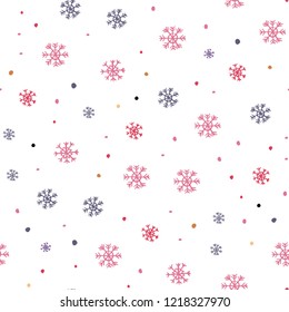 Light Red, Yellow vector seamless pattern with christmas snowflakes. Glitter abstract illustration with crystals of ice. Pattern for design of window blinds, curtains.
