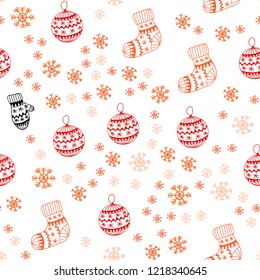 Light Red, Yellow vector seamless layout with bright snowflakes, balls, socks, mittens. Shining colorful illustration in christmas style. Pattern for trendy fabric, wallpapers. Light Red, Yellow vector seamless layout with bright snowflakes, balls, socks, mittens. Shining colorful illustration in christmas style. Pattern for trendy fabric, wallpapers.