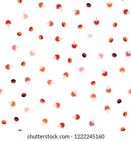 Light Red, Yellow vector seamless layout with coffee set. Gradient illustration with set of mugs, beans. Pattern for ad, booklets, leaflets of restaurants.
