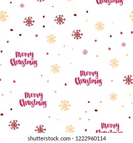 Light Red, Yellow vector seamless texture with colored snowflakes. Modern geometrical abstract illustration with snowflakes. Design for textile, fabric, wallpapers.
