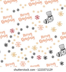 Light Red, Yellow vector seamless background with xmas snowflakes, balls, socks, mittens. Glitter abstract illustration with gradient. Design for wallpaper, fabric makers.