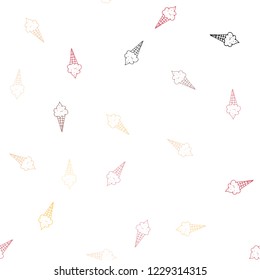 Light Red, Yellow vector seamless background with ice-cream cones. Set of abstract ice-cream cones with colorful gradient. Pattern for menu of cafes and restaurants.