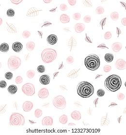 Light Red, Yellow vector seamless doodle template with leaves and flowers. Glitter abstract illustration with leaves and flowers. Design for textile, fabric, wallpapers.
