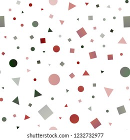 Light Red, Yellow vector seamless pattern in polygonal style with circles. Illustration with colorful circles, triangles, rectangles. Pattern for design of fabric, wallpapers.