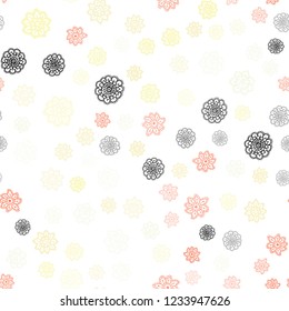 Light Red, Yellow vector seamless texture with colored snowflakes. Shining colored illustration with snow in christmas style. Pattern for design of window blinds, curtains.