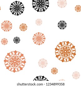 Light Red, Yellow vector seamless template with ice snowflakes. Glitter abstract illustration with crystals of ice. Pattern for design of window blinds, curtains.