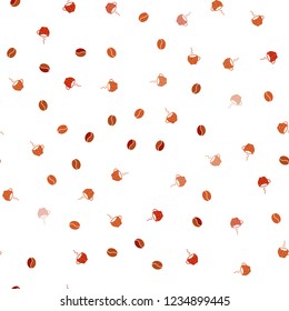 Light Red, Yellow vector seamless texture with coffee beans, mugs. Gradient illustration with coffee beans, tea cups. Design for ad, poster, banner of cafes, restaurants.