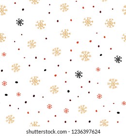 Light Red, Yellow vector seamless pattern with christmas snowflakes. Modern geometrical abstract illustration with snowflakes. Pattern for design of fabric, wallpapers.
