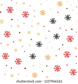 Light Red, Yellow vector seamless texture with colored snowflakes. Modern geometrical abstract illustration with snowflakes. Pattern for design of window blinds, curtains.