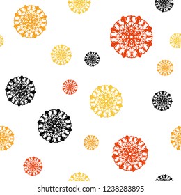 Light Red, Yellow vector seamless layout with bright snowflakes. Modern geometrical abstract illustration with crystals of ice. Trendy design for wallpaper, fabric makers.