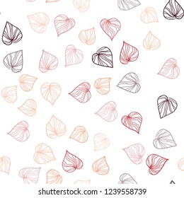 Light Red, Yellow vector seamless elegant wallpaper with leaves. Doodle illustration of leaves in Origami style with gradient. Pattern for trendy fabric, wallpapers.