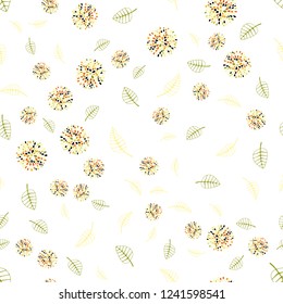 Light Red, Yellow vector seamless elegant wallpaper with leaves and flowers. Decorative design in Indian style on white background. Completely new template for your brand book.
