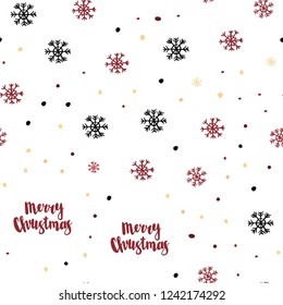 Light Red, Yellow vector seamless texture with colored snowflakes. Modern geometrical abstract illustration with snowflakes. Trendy design for wallpaper, fabric makers.