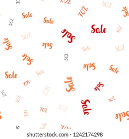 Light Red, Yellow vector seamless cover with symbols of 30, 50, 70 % sales. Gradient illustration with discount signs on white backdrop. Template for season sales, shopping ads.