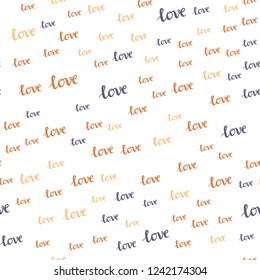 Light Red, Yellow vector seamless pattern with phrase LOVE YOU. Colorful illustration with quote LOVE YOU in celebration style. Design for textile, fabric, wallpapers.