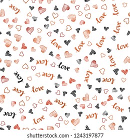 Light Red, Yellow vector seamless pattern with phrase LOVE YOU, hearts. Romantic illustration with colorful phrase LOVE YOU, hearts. Design for textile, fabric, wallpapers.