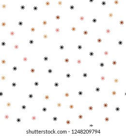 Light Red, Yellow vector seamless cover with beautiful snowflakes. Shining colorful illustration with snow in christmas style. Design for textile, fabric, wallpapers.