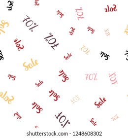 Light Red, Yellow vector seamless texture with selling prices 70 %. Gradient illustration with discount signs on white backdrop. Backdrop for ads, leaflets of Black Friday.