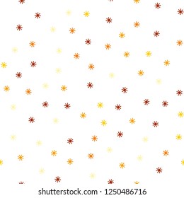 Light Red, Yellow vector seamless template with ice snowflakes. Glitter abstract illustration with crystals of ice. Pattern for trendy fabric, wallpapers.