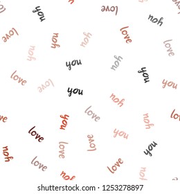 Light Red, Yellow vector seamless pattern with phrase LOVE YOU. Illustration with phrase LOVE YOU for valentine's day. Pattern for trendy fabric, wallpapers.