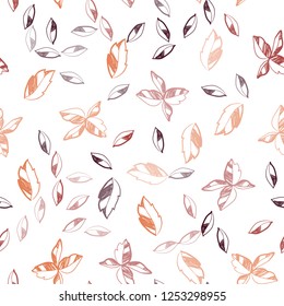 Light Red, Yellow vector seamless natural backdrop with leaves. Decorative illustration with doodles on abstract template. Trendy design for wallpaper, fabric makers.