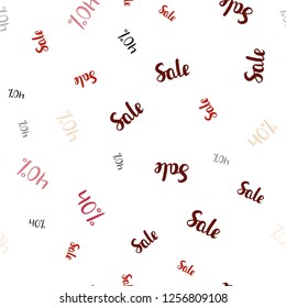 Light Red, Yellow vector seamless template with 40% selling. Abstract illustration with colorful gradient symbols of sales. Pattern for ads, posters, banners of sales.