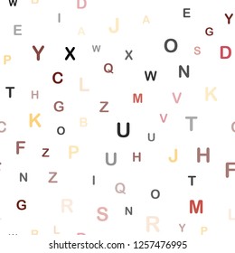 Light Red, Yellow vector seamless background with signs of alphabet. Shining illustration with ABC symbols on abstract template. Design for textile, fabric, wallpapers.