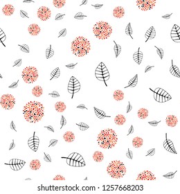 Light Red, Yellow vector seamless doodle background with leaves, flowers. Brand new colored illustration with leaves and flowers. Pattern for design of window blinds, curtains.