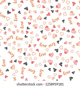 Light Red, Yellow vector seamless texture with words LOVE YOU, hearts. Colorful gradient phrase LOVE YOU, hearts in abstract style. Design for wallpaper, fabric makers.