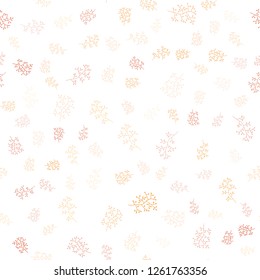 Light Red, Yellow vector seamless elegant pattern with leaves, branches. Sketchy doodles on white background. Pattern for trendy fabric, wallpapers.