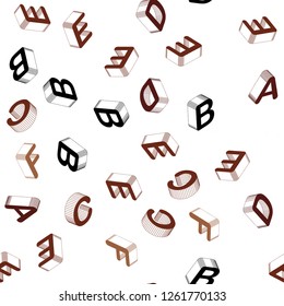 Light Red, Yellow vector seamless template with 3D isolated letters. Colorful 3D alphabet signs with gradient on white background. Texture for window blinds, curtains.