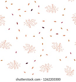 Light Red, Yellow vector seamless doodle pattern with leaves, branches. Decorative design in Indian style on white background. Template for business cards, websites.