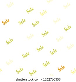 Light Red, Yellow vector seamless cover with symbols of sales. Colored words of sales with gradient on white background. Backdrop for mega promotions, discounts.