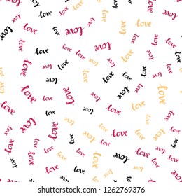 Light Red, Yellow vector seamless template with text LOVE YOU. Illustration with colorful phrase LOVE YOU in romantic style. Design for textile, fabric, wallpapers.
