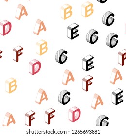 Light Red, Yellow vector seamless backdrop with 3D english symbols. Colorful gradient design in 3D style with signs of alphabet. Design for wallpaper, fabric makers.
