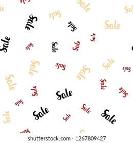 Light Red, Yellow vector seamless background with words of sales. Gradient illustration with discount signs on white backdrop. Design for business ads, commercials.