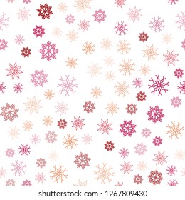 Light Red, Yellow vector seamless template with ice snowflakes. Shining colored illustration with snow in christmas style. Pattern for trendy fabric, wallpapers.