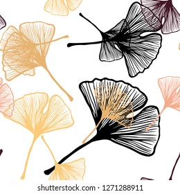 Light Red, Yellow vector seamless doodle texture with leaves. A vague abstract illustration with leaves in doodles style. Pattern for trendy fabric, wallpapers.