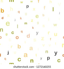 Light Red, Yellow vector seamless backdrop with english symbols. Abstract illustration with colored latin alphabet. Texture for window blinds, curtains.