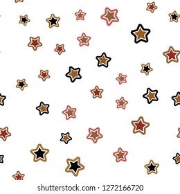 Light Red, Yellow vector seamless cover with small and big stars. Decorative shining illustration with stars on abstract template. Pattern for trendy fabric, wallpapers.